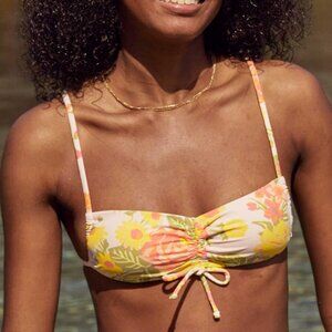 Aerie Printed Ruched Bandeau Bikini Top Purple Space M